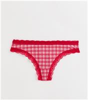 Women's Red Checked Lace Trimmed Briefs New Look