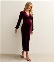 Women's Maternity Burgundy Velvet Twist Midi Dress New Look