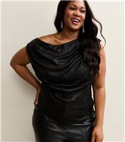Women's Plus Size Black Sequin Embellished Draped Top Curves New Look
