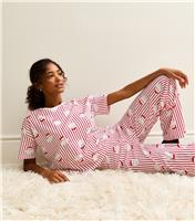 Women's Red Christmas Santa Print Striped Pyjama Set New Look