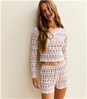 Women's White Festive Bear Print Long Sleeve Top and Shorts Pyjama Set New Look