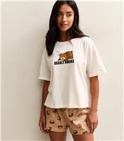 Women's Petite Brown Bear Print Top and Shorts Pyjama Set New Look