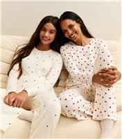 Women's White Heart Print Long Sleeve Top and Trousers Pyjama Set New Look