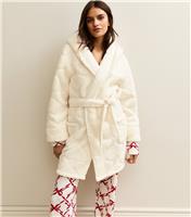 Women's White Heart Pattern Hooded Dressing Gown New Look