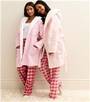 Women's Light Pink Heart Pattern Hooded Dressing Gown New Look