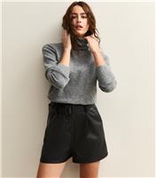 Women's Black Faux Leather Belted Shorts New Look