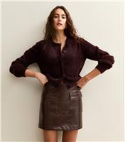 Women's Dark Brown Faux Leather Cargo Mini Skirt New Look