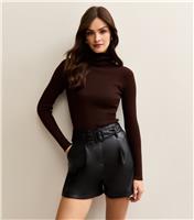 Women's Tall Black Faux Leather Belt Shorts New Look