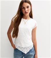 Girls' White Asymmetric Lace Top New Look