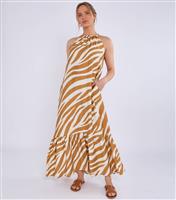 Women's Brown Zebra Print Halterneck Maxi Dress Gini London New Look