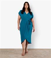Women's Curve Blue Textured Wrap Midi Dress Apricot New Look