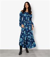 Women's Navy Floral Print Maxi Dress Apricot New Look