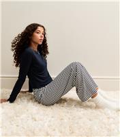 Girls' Navy Long Sleeve Top and Striped Trousers Pyjamas Set New Look