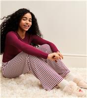Girls' Dark Burgundy Long Sleeve Top and Striped Trousers Pyjamas Set New Look