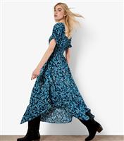 Women's Navy Floral Print Milkmaid Midi Dress Apricot New Look