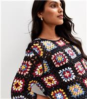 Women's Black Crochet Patchwork Pattern Jumper Sunshine Soul New Look