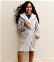 Girls' Light Grey Star Print Hooded Dressing Gown School New Look