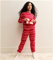 Girls' Red Fairisle Long Sleeve Top and Tapered Trousers Pyjama Set New Look