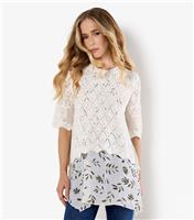 Women's White Pointelle Knit Layered Tunic Top Apricot New Look