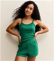 Girls' Dark Green Pointelle Tank Top and Shorts Pyjama Set New Look