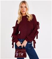 Women's Burgundy Bow Detail Jumper Quiz New Look