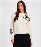 Women's Cream Knitted Floral Jumper Quiz New Look