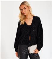 Women's Black Knit Sparkle Cardigan Quiz New Look