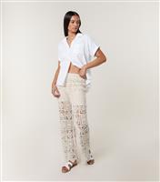 Women's Stone Crochet Knit Trousers Blue Vanilla New Look