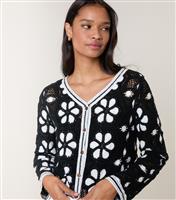 Women's Black Floral Crochet Knit Cardigan Blue Vanilla New Look