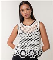 Women's Black Flower Crochet Knit Top Blue Vanilla New Look