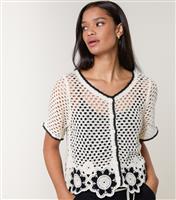 Women's Black Floral Crochet Knit Cardigan Blue Vanilla New Look