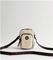 Cream Borg Phone Bag New Look
