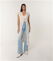 Women's Stone Longline Crochet Knit Top Blue Vanilla New Look