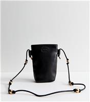 Black Faux Leather Logo Plaque Phone Bag New Look