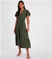 Women's Light Khaki Textured Woven Midi Dress Quiz New Look