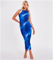 Women's Blue Printed Mesh Midaxi Dress Quiz New Look