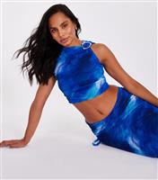 Women's Blue Mesh Printed Crop Top Quiz New Look