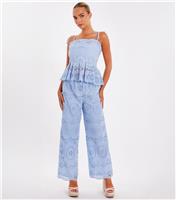 Women's Light Blue Broderie Peplum Top Quiz New Look