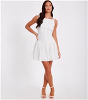Women's White Drop Waist Button Detail Mini Dress Quiz New Look