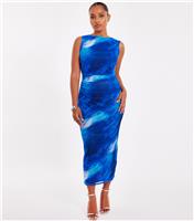 Women's Petite Blue Printed Mesh Midaxi Dress Quiz New Look