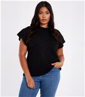 Women's Plus Size Black Studded Flutter Sleeve Top Curves Quiz New Look