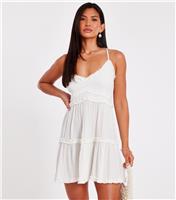 Women's White Crinkle Texture Woven Mini Dress Quiz New Look