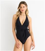 Women's Black Belted Swimsuit Gini London New Look