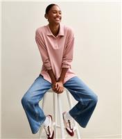 Women's Pink Soft Touch Longline Button Up Polo Top New Look