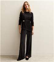 Women's Black Soft Touch Wide Leg Jersey Trousers New Look