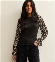 Women's Black Soft Touch Contrast Sleeve Top New Look