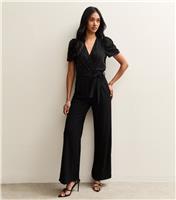 Women's Black Diamante Embellished Wrap Jumpsuit New Look