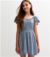 Girls' Blue Floral Print Skater Skort Dress New Look