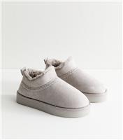 Women's Grey Faux Suede Faux Sherpa Lined Slipper Boots New Look