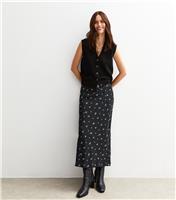 Women's Black Floral Print Bias Cut Midi Skirt New Look